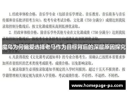 魔鸟为何偏爱选择老马作为目标背后的深层原因探究